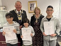 Andrew (right), Ethan (centre) and Collin (left) Perez received certificates from the Mayor and Mayoress, Mike and Margaret Holly