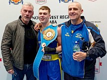 Roman Scraggs with coach Martyn Lynch and dad Pete Scraggs