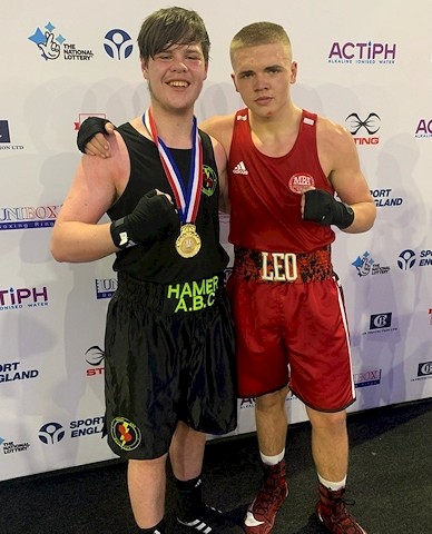 National champion Ben Braddock and opponent, Leo Skinner, Hamer Boxing Club