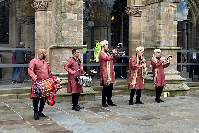 Bombay Raja brass band performed at the reopening of the town hall on Sunday 3 March